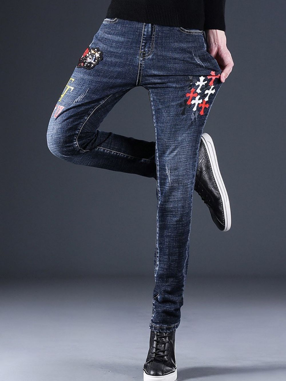 Rechte Europese Jeans Met Halfhoge Taille