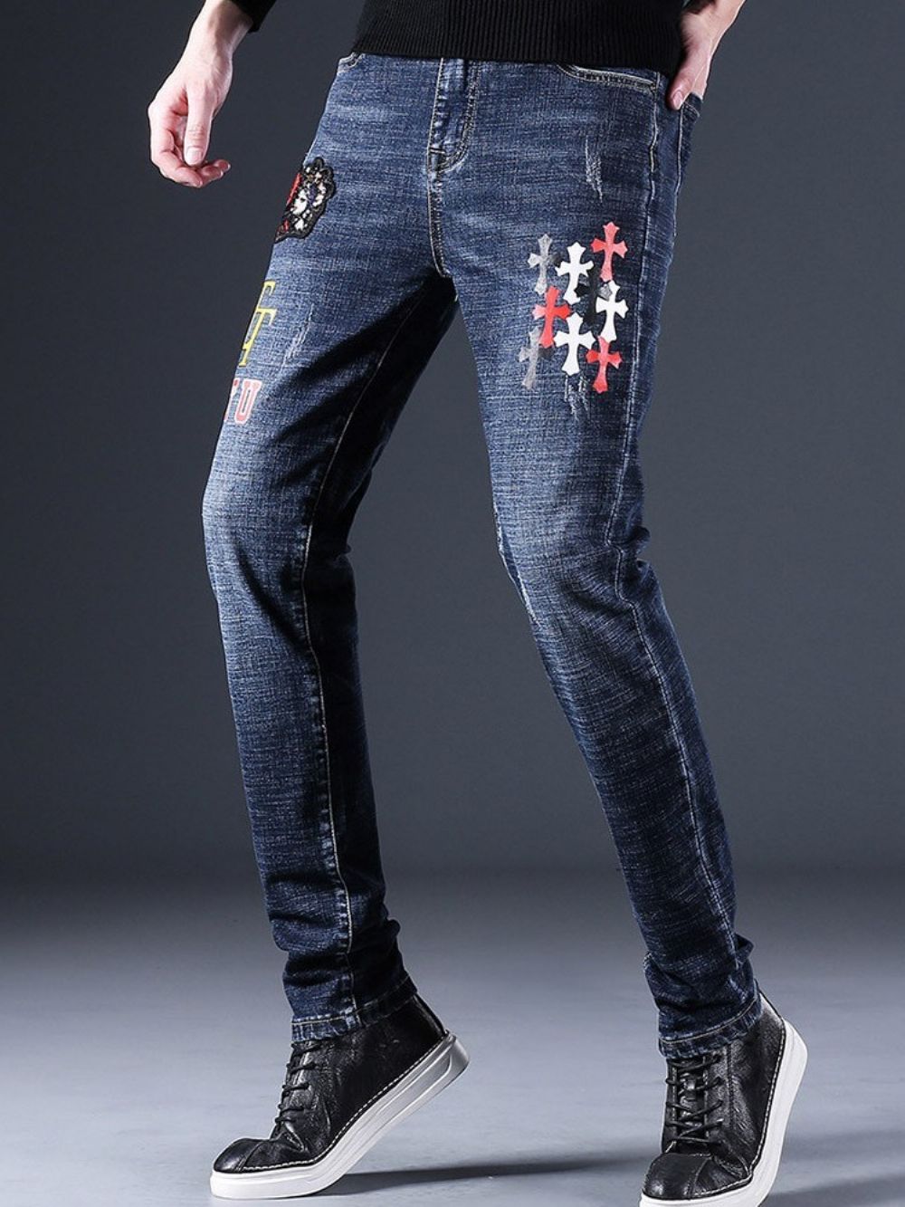 Rechte Europese Jeans Met Halfhoge Taille