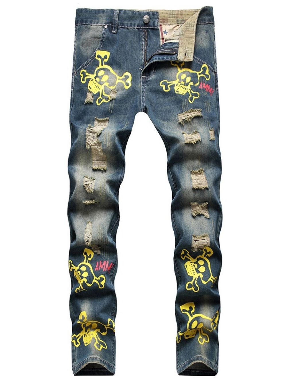 Rechte Hiphop-Jeans Met Rits En Print