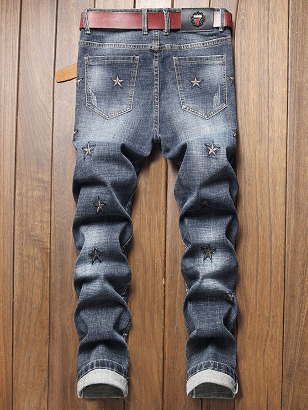 Rechte Jeans Met Halfhoge Taille En Rits Met Borduursel