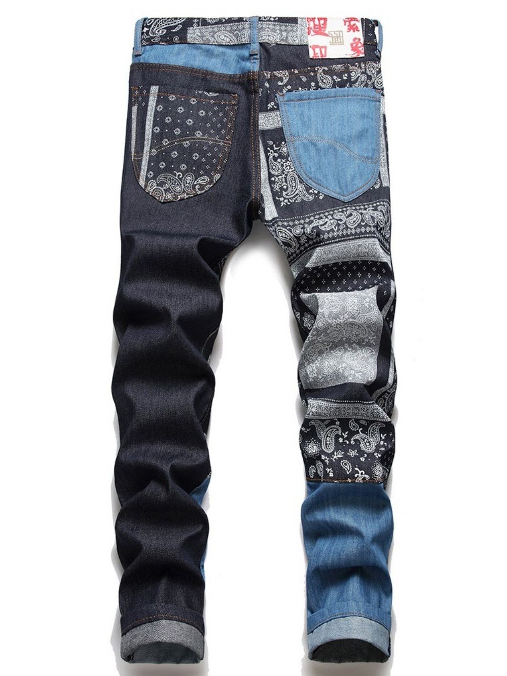 Rechte Jeans Met Patchwork En Halfhoge Taille Met Rits En Bloemen