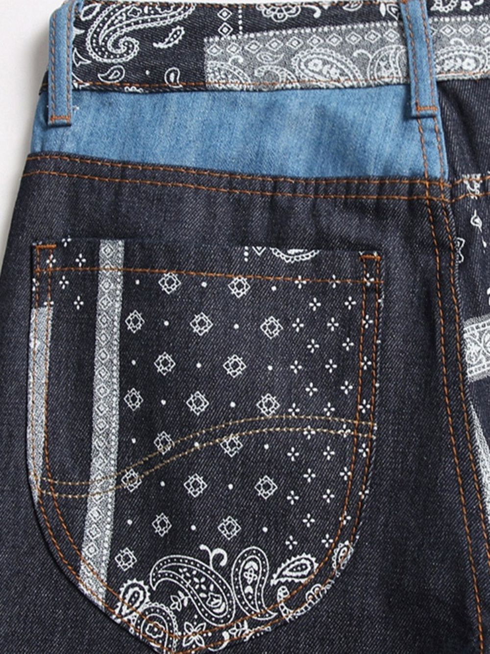 Rechte Jeans Met Patchwork En Halfhoge Taille Met Rits En Bloemen