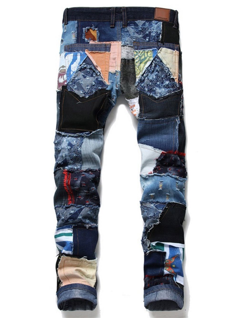 Rechte Patchwork Jeans Met Halfhoge Taille En Knopen Met Kleurvlakken