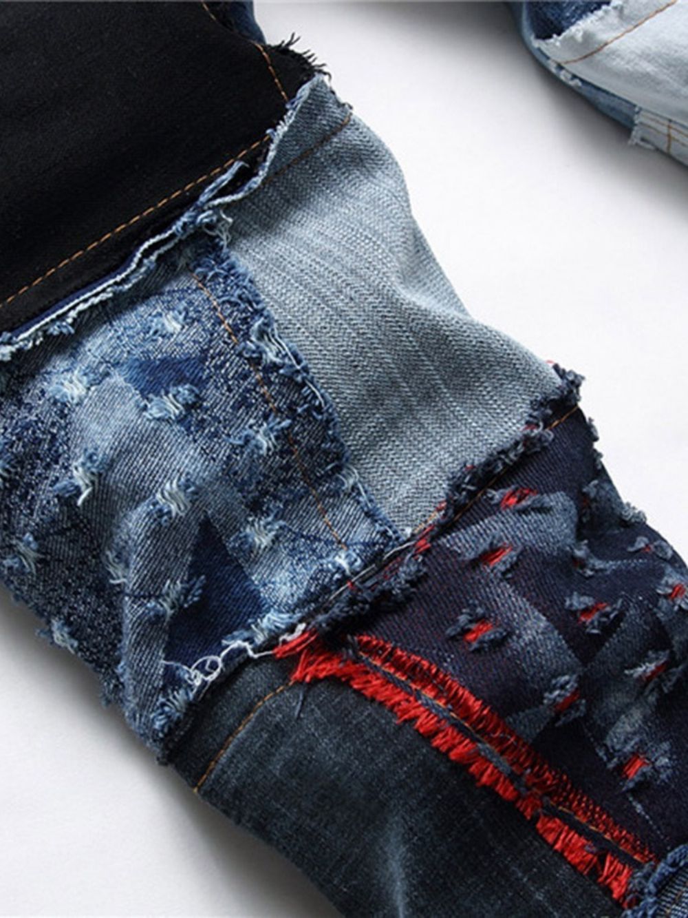 Rechte Patchwork Jeans Met Halfhoge Taille En Knopen Met Kleurvlakken