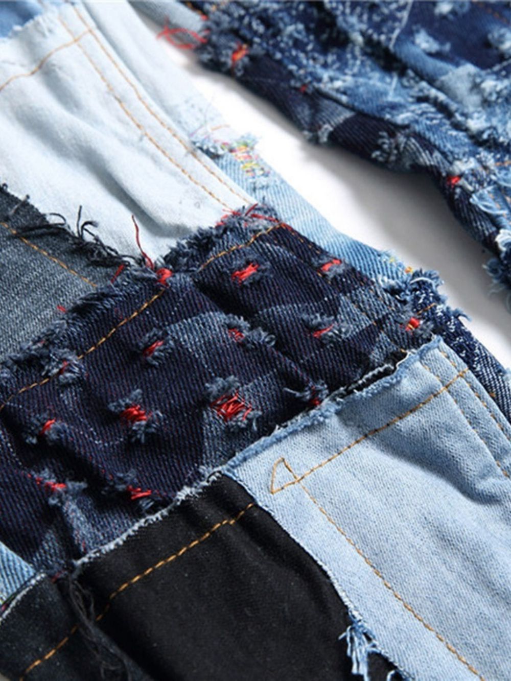 Rechte Patchwork Jeans Met Halfhoge Taille En Knopen Met Kleurvlakken