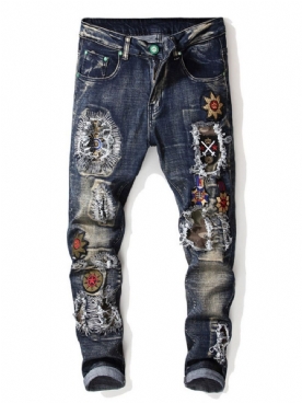 Smalle Herenjeans Met Ritssluiting En Halfhoge Taille