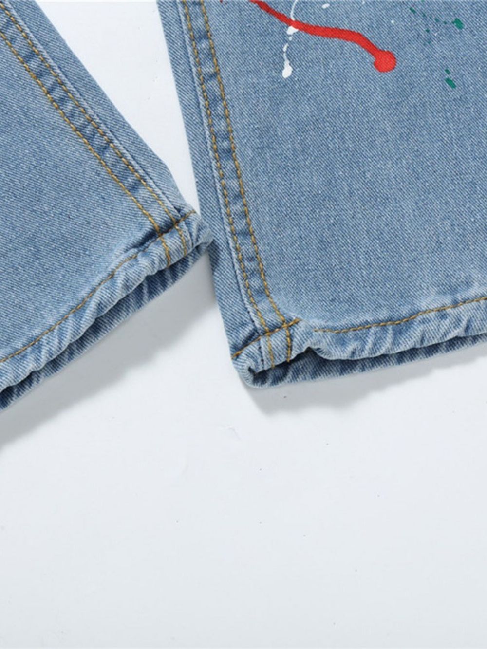 Verfspatten Kleurblok Rechte Europese Jeans Met Rits