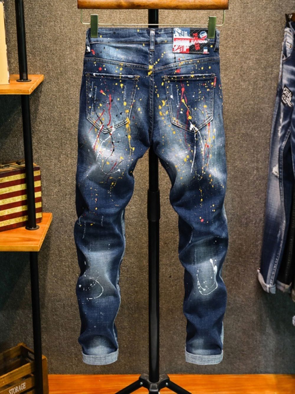 Verfspatten Potloodbroek Jeans Met Halfhoge Taille En Rits