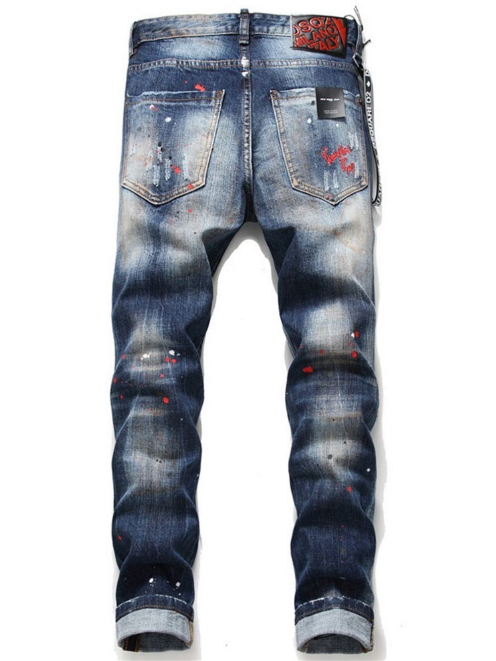 Verfspetters Rechte Jeans Met Halfhoge Taille En Knopen