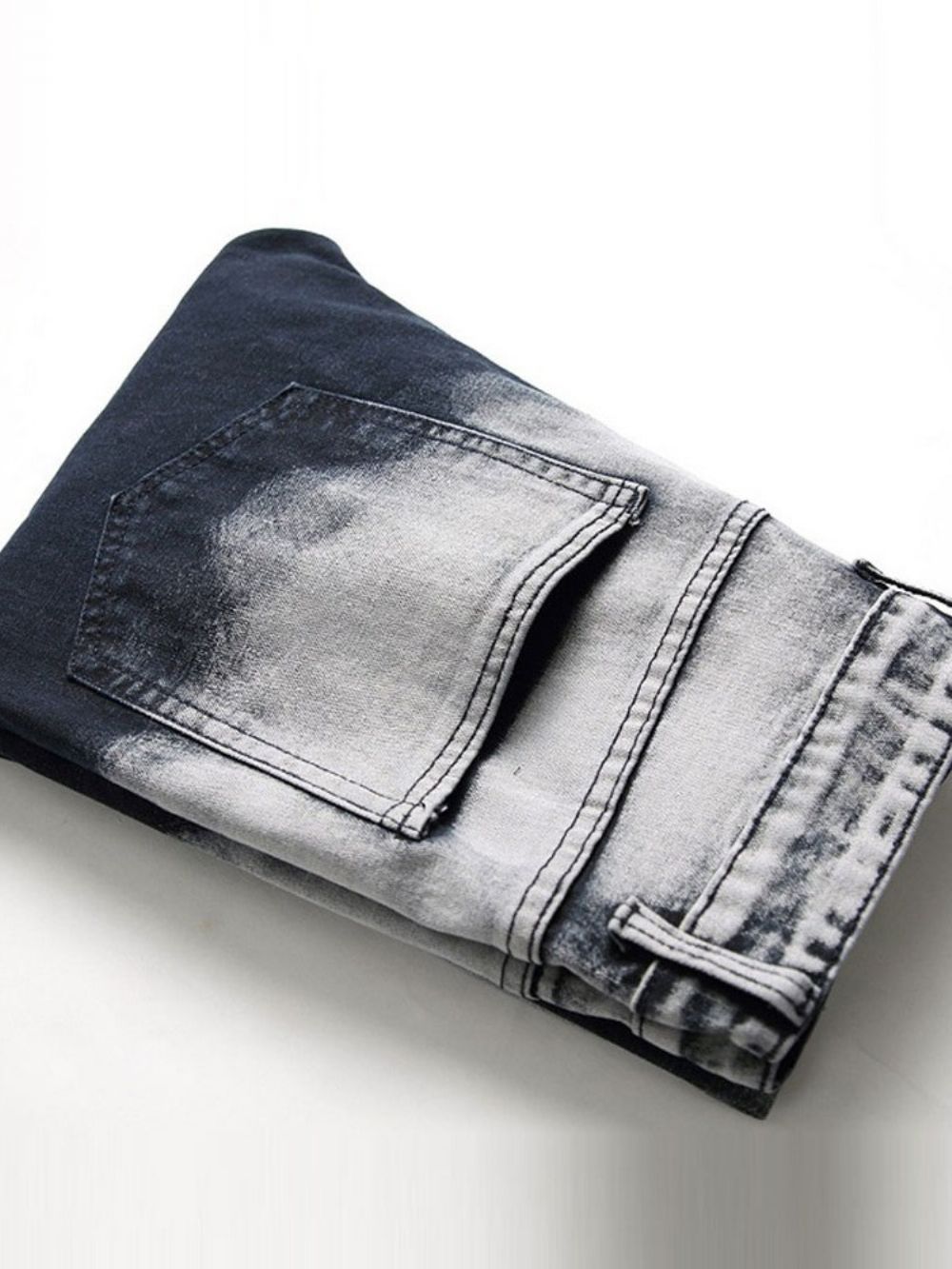 Versleten Europese Jeans Met Rechte Ritssluiting Heren