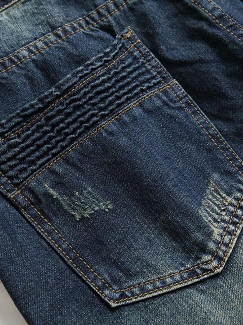 Versleten Herenjeans Met Rechte Ritssluiting En Halfhoge Taille