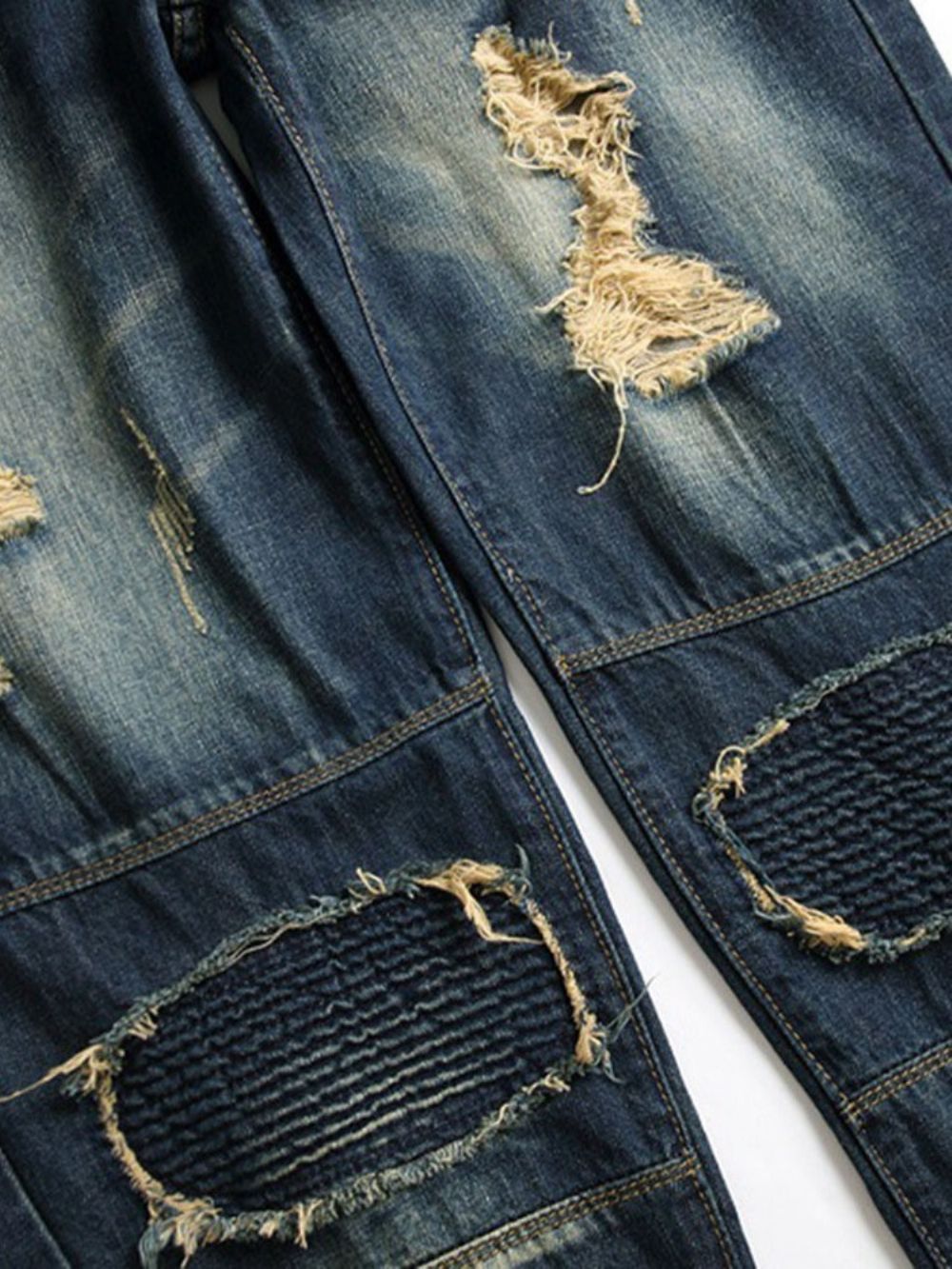 Versleten Herenjeans Met Rechte Ritssluiting En Halfhoge Taille