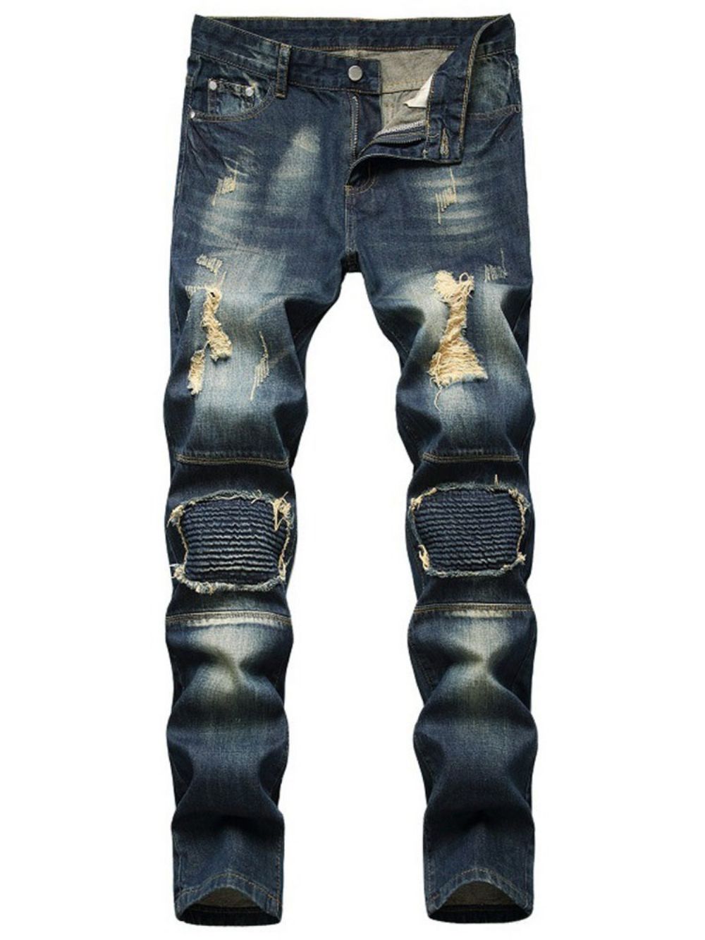 Versleten Herenjeans Met Rechte Ritssluiting En Halfhoge Taille