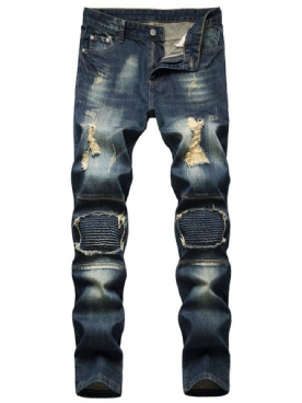 Versleten Herenjeans Met Rechte Ritssluiting En Halfhoge Taille