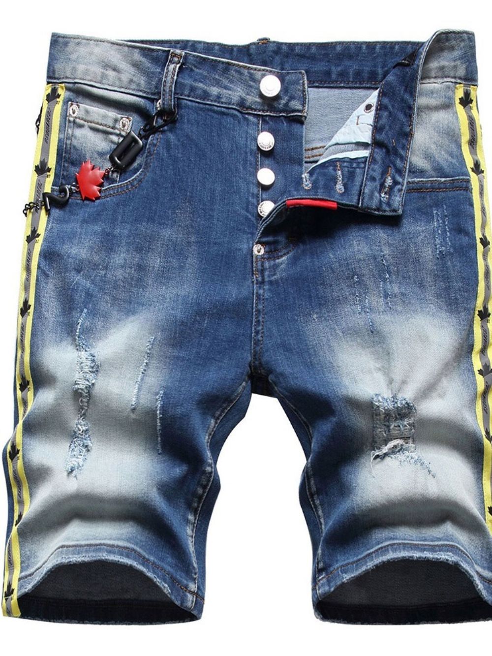 Versleten Jeans Met Halfhoge Taille En Knopen Met Kleurvlakken