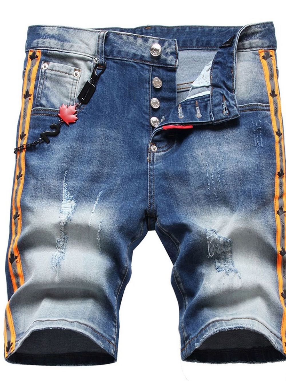 Versleten Jeans Met Halfhoge Taille En Knopen Met Kleurvlakken