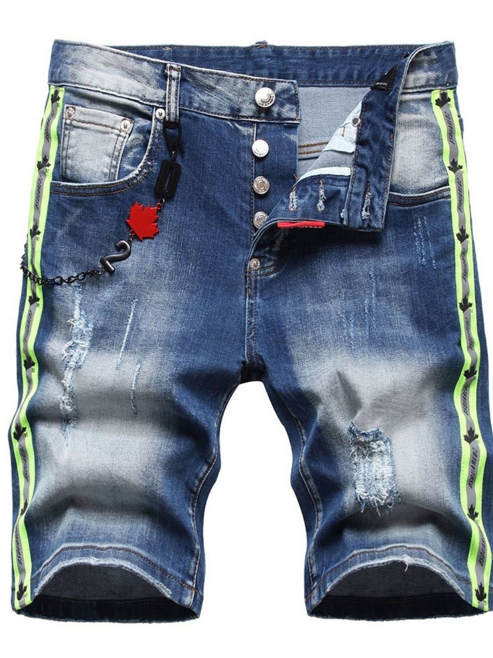 Versleten Jeans Met Halfhoge Taille En Knopen Met Kleurvlakken