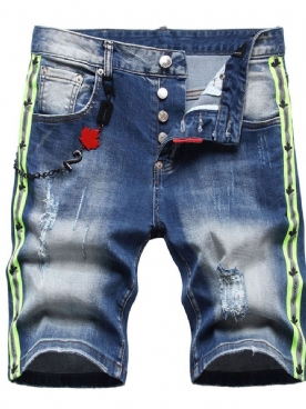 Versleten Jeans Met Halfhoge Taille En Knopen Met Kleurvlakken