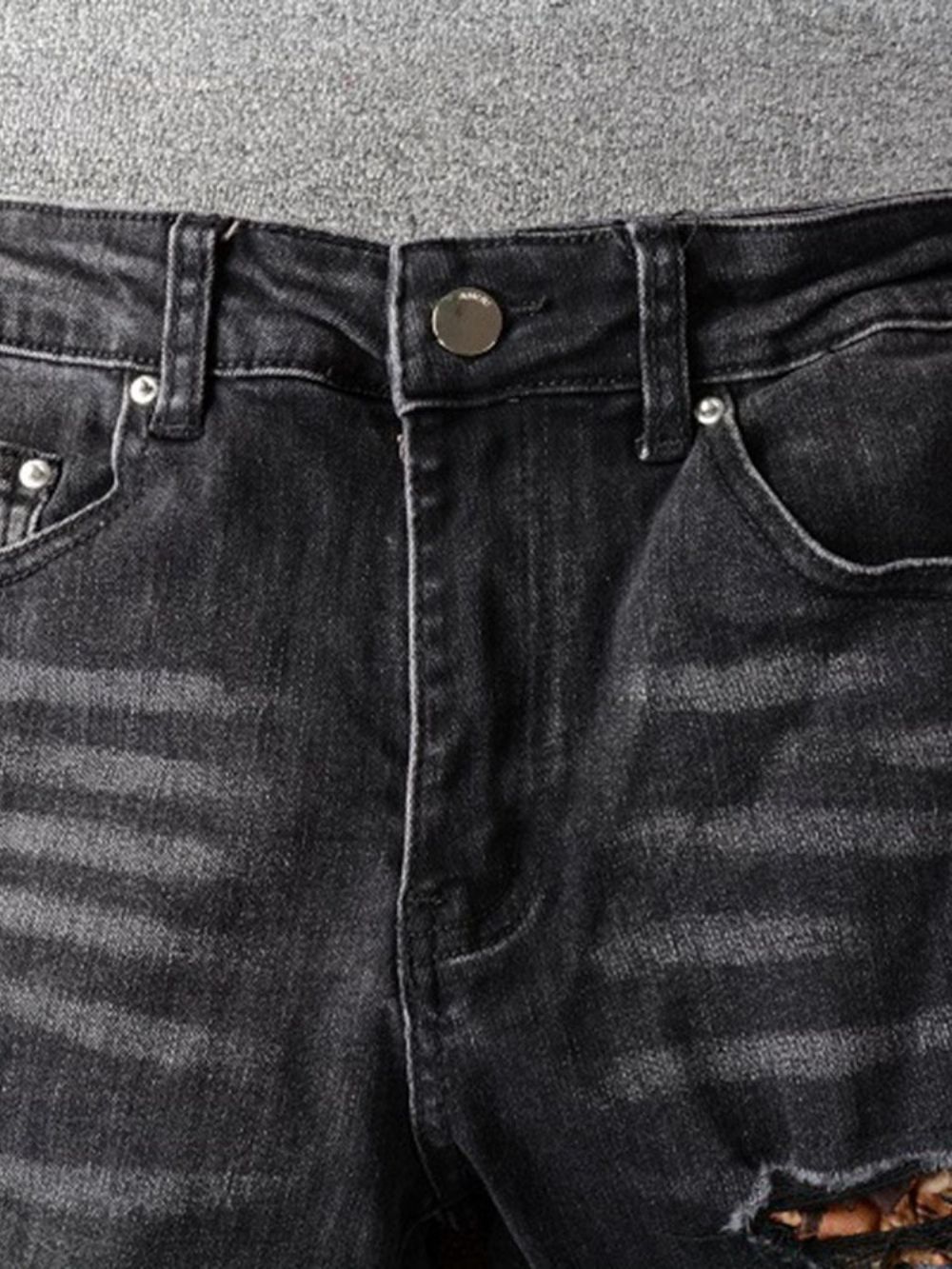 Versleten Potloodbroek Koreaanse Jeans Met Halfhoge Taille