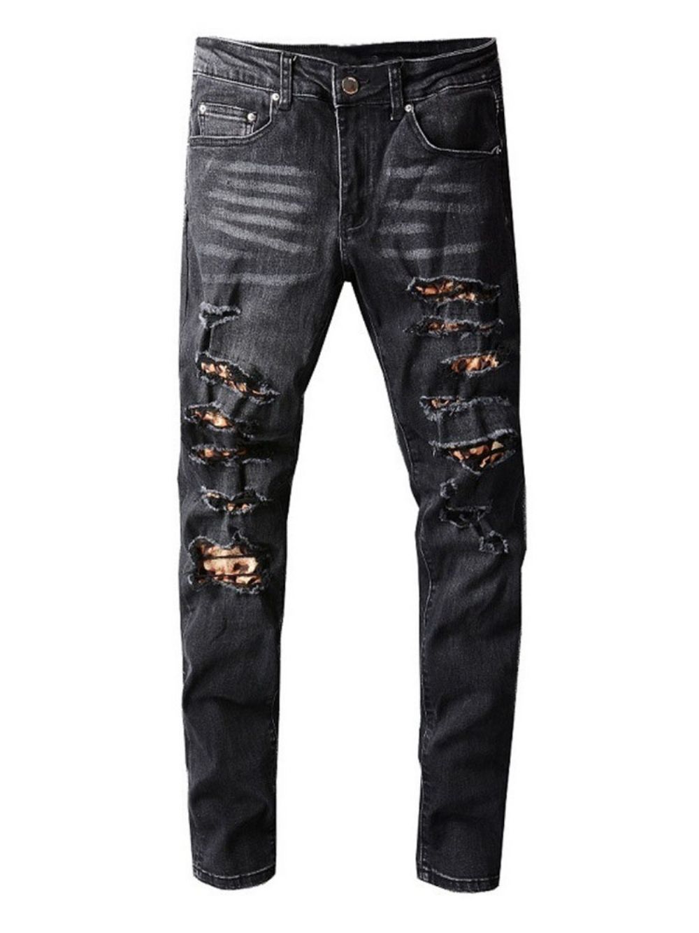 Versleten Potloodbroek Koreaanse Jeans Met Halfhoge Taille