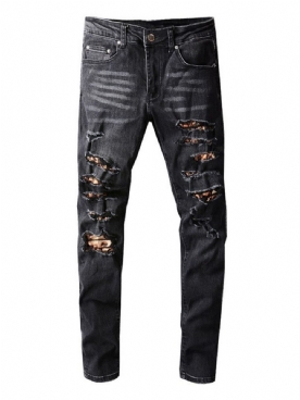 Versleten Potloodbroek Koreaanse Jeans Met Halfhoge Taille