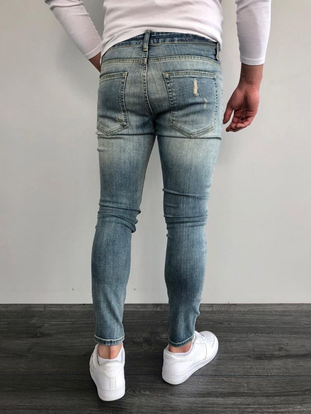 Versleten Potloodbroek Skinny Herenjeans Met Kleurblokken En Halfhoge Taille