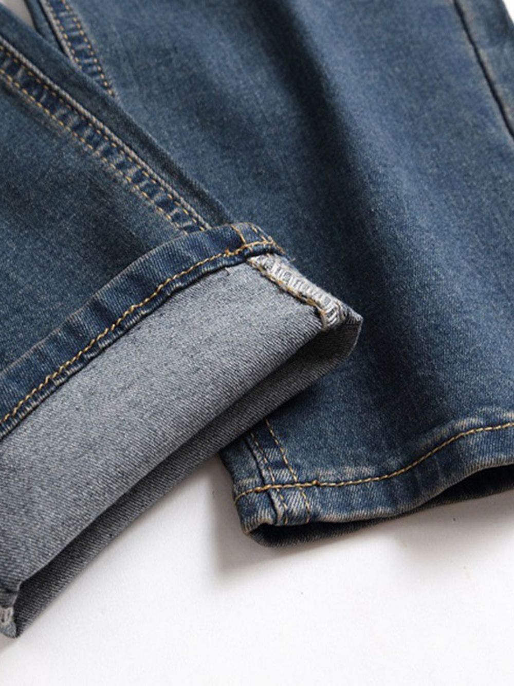 Versleten Rechte Europese Jeans Met Middelhoge Taille