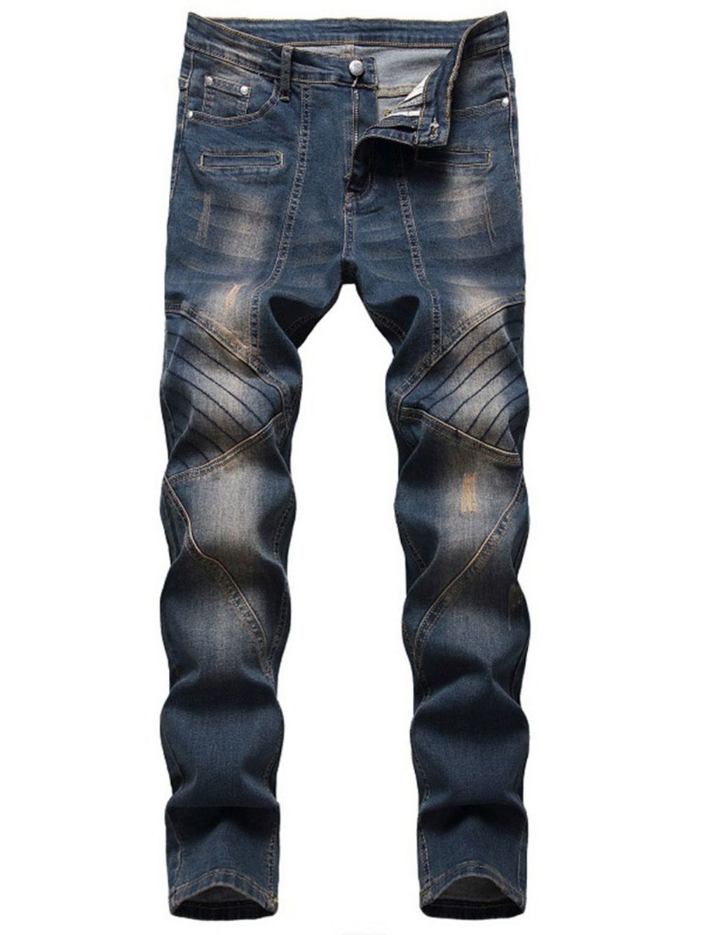 Versleten Rechte Europese Jeans Met Middelhoge Taille