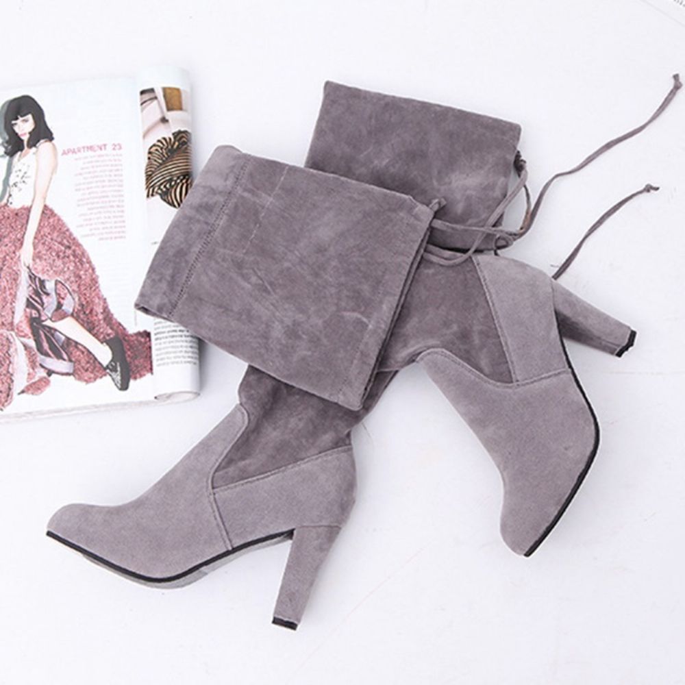 Chunky Heel Kniehoge Laarzen Met Ronde Neus Dames