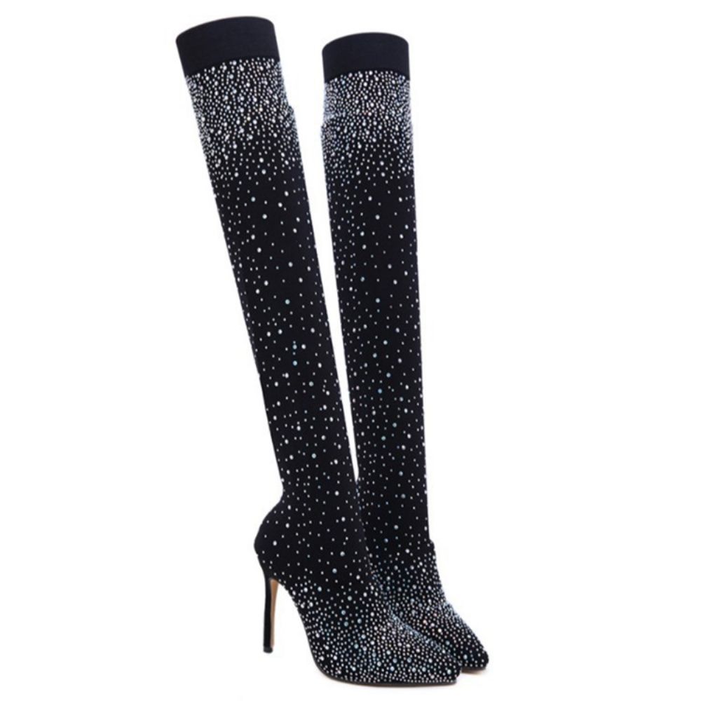 Strass Effen Puntige Neus Stiletto Hak Westernlaarzen