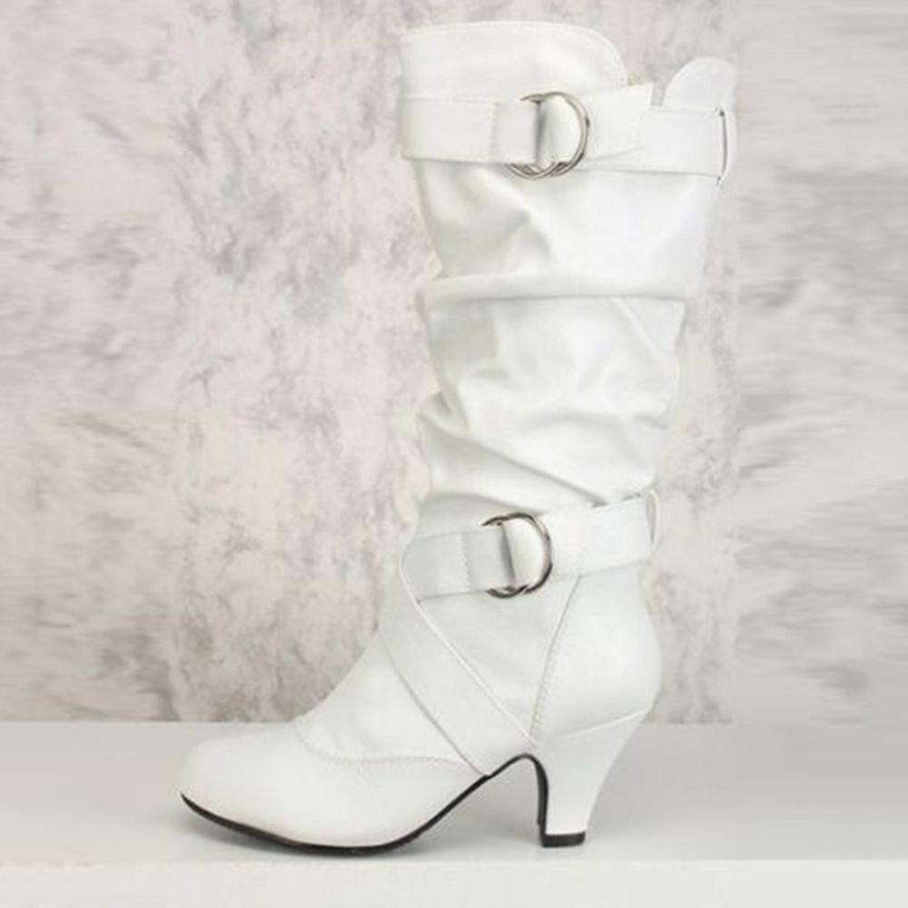 Zijrits Chunky Heel Kalf Hoge Slouchy Ridderlaarzen