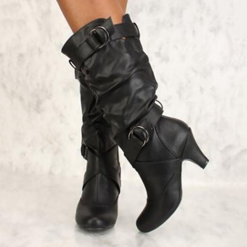 Zijrits Chunky Heel Kalf Hoge Slouchy Ridderlaarzen