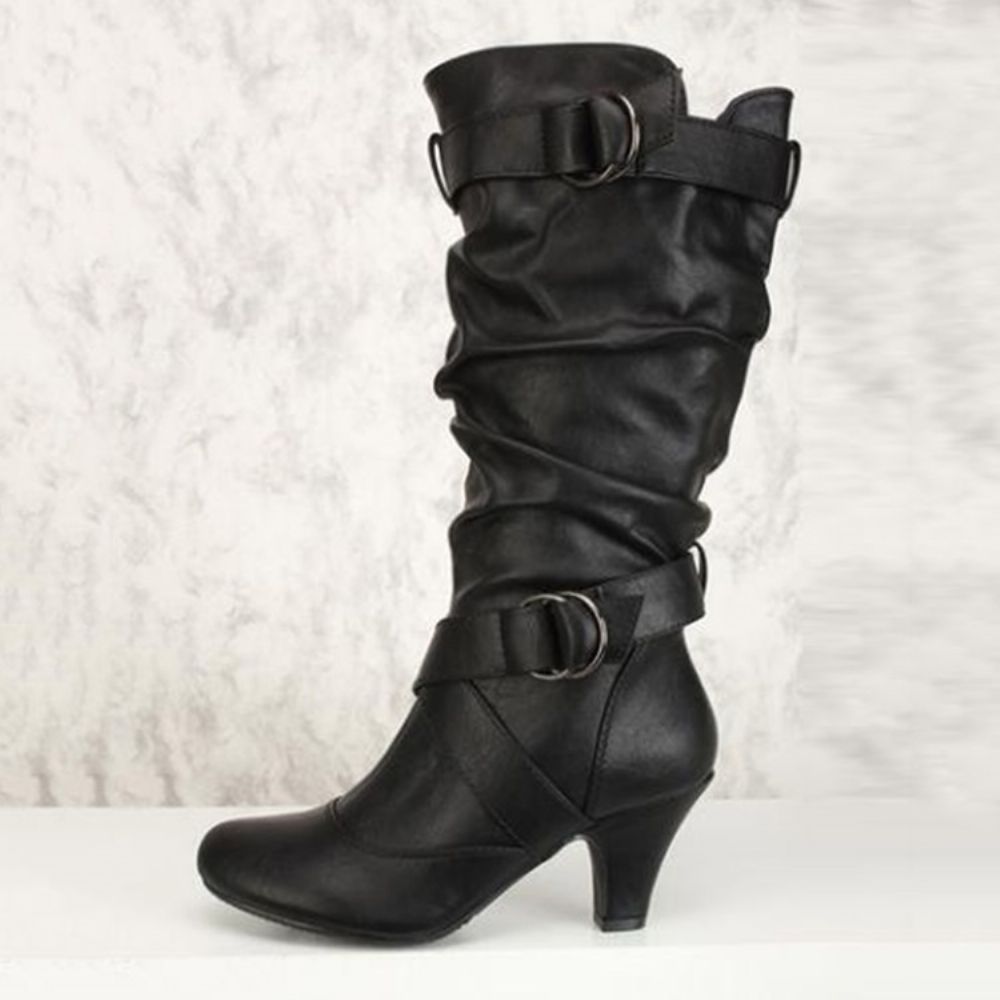 Zijrits Chunky Heel Kalf Hoge Slouchy Ridderlaarzen