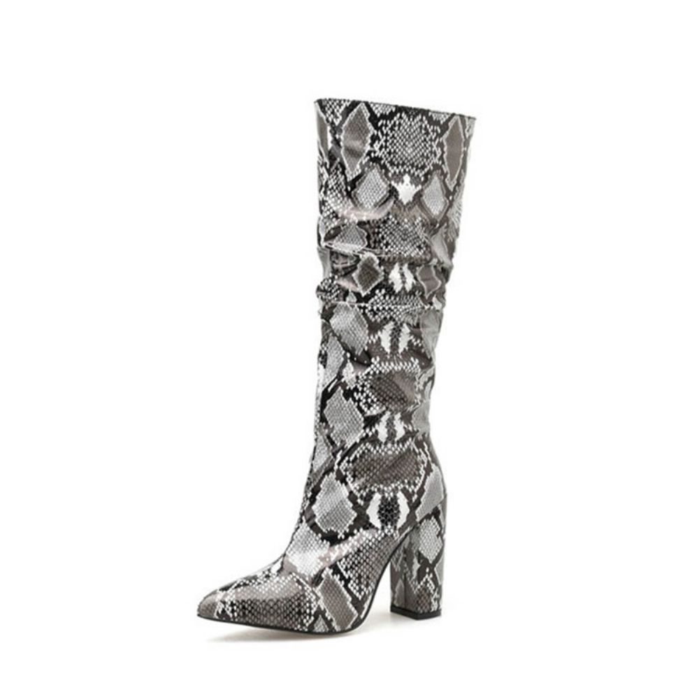 Zijrits Chunky Heel Serpentine Kniehoge Laarzen