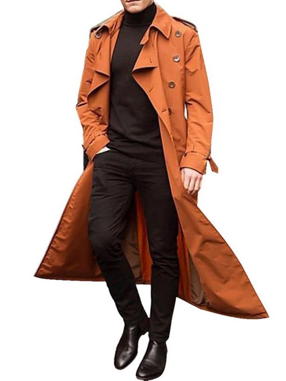 Effen Europese Trenchcoat Met Lange Knoop Heren