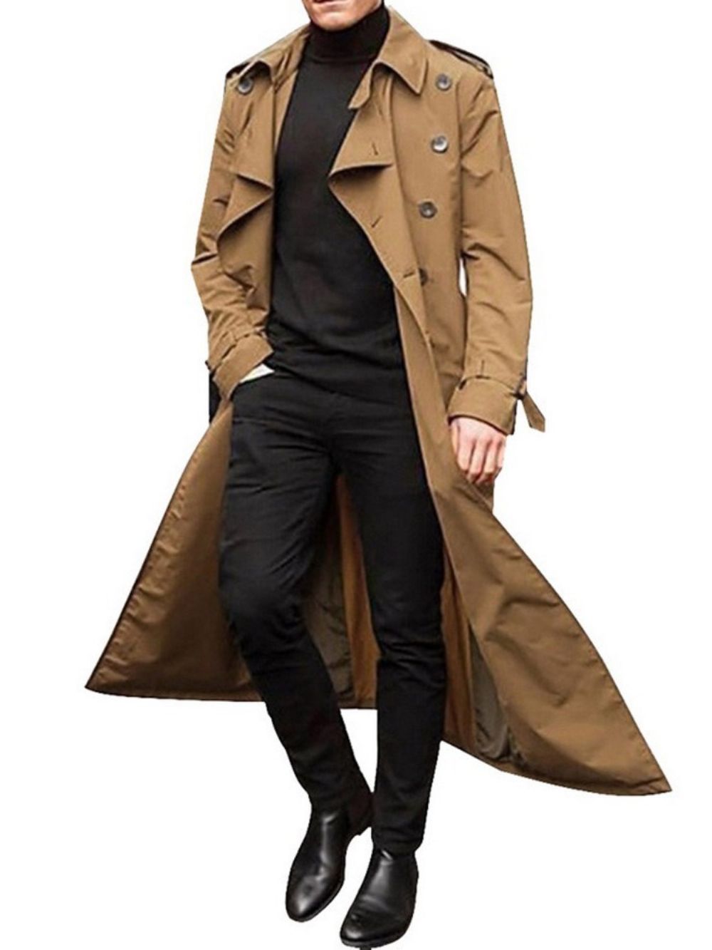 Effen Europese Trenchcoat Met Lange Knoop Heren