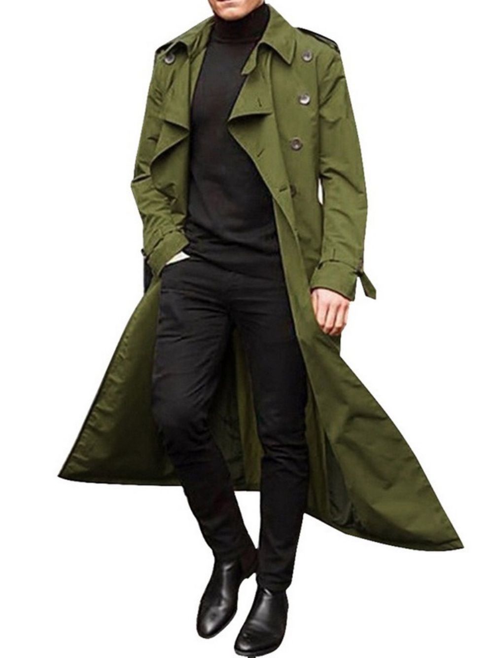 Effen Europese Trenchcoat Met Lange Knoop Heren