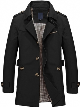 Effen Revers Halflange Single-Breasted Enkele Trenchcoat