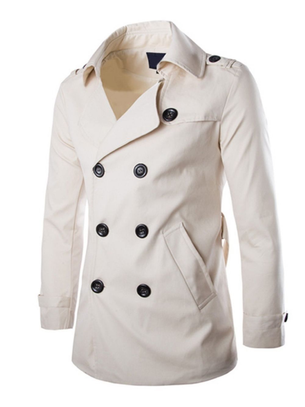 Effen Standaard Double-Breasted Slanke Trenchcoat Met Knopen