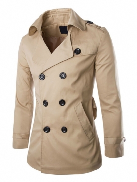 Effen Standaard Double-Breasted Slanke Trenchcoat Met Knopen