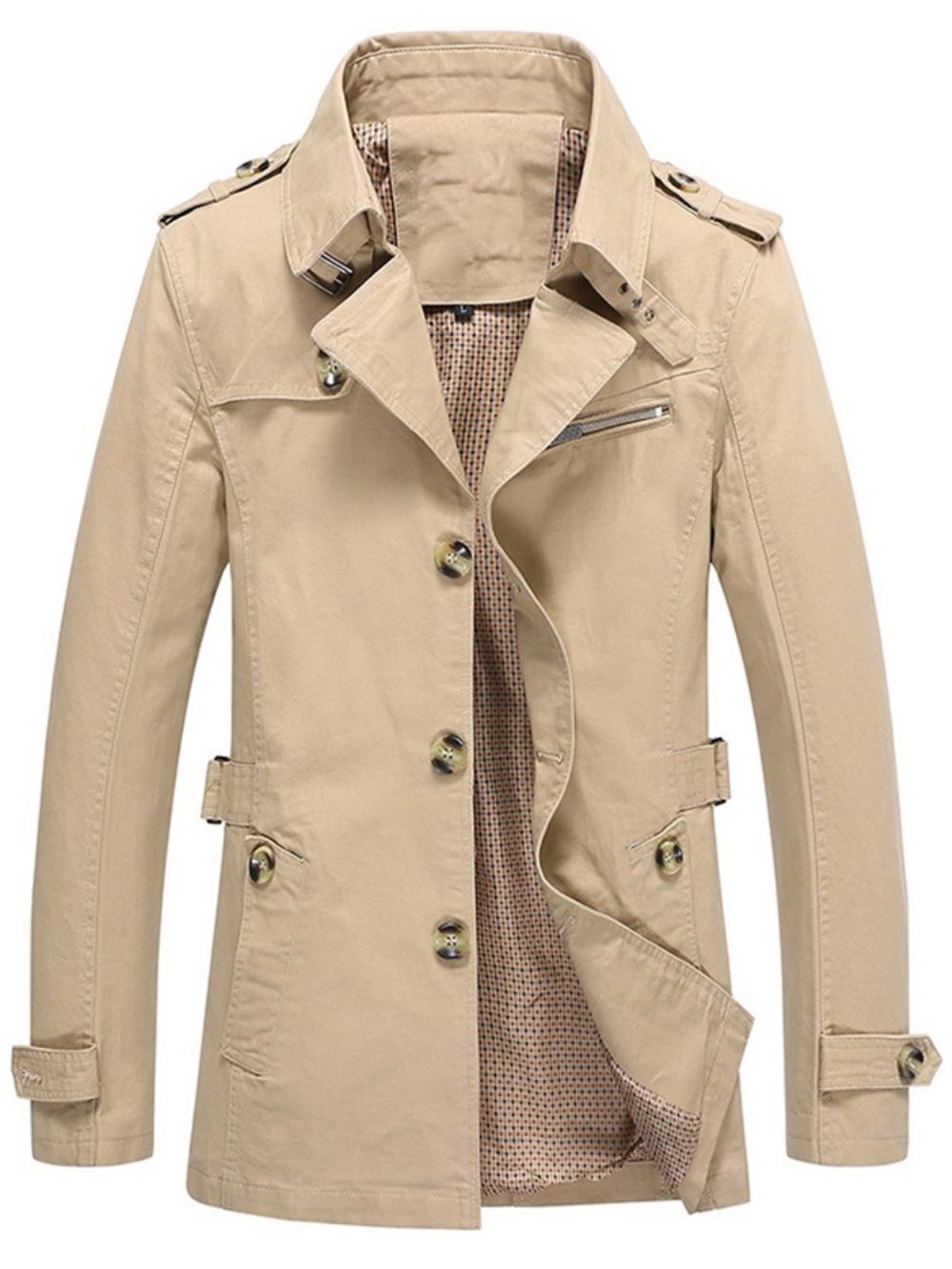 Effen Standaard Enkele Koreaanse Trenchcoat Met Ritssluiting