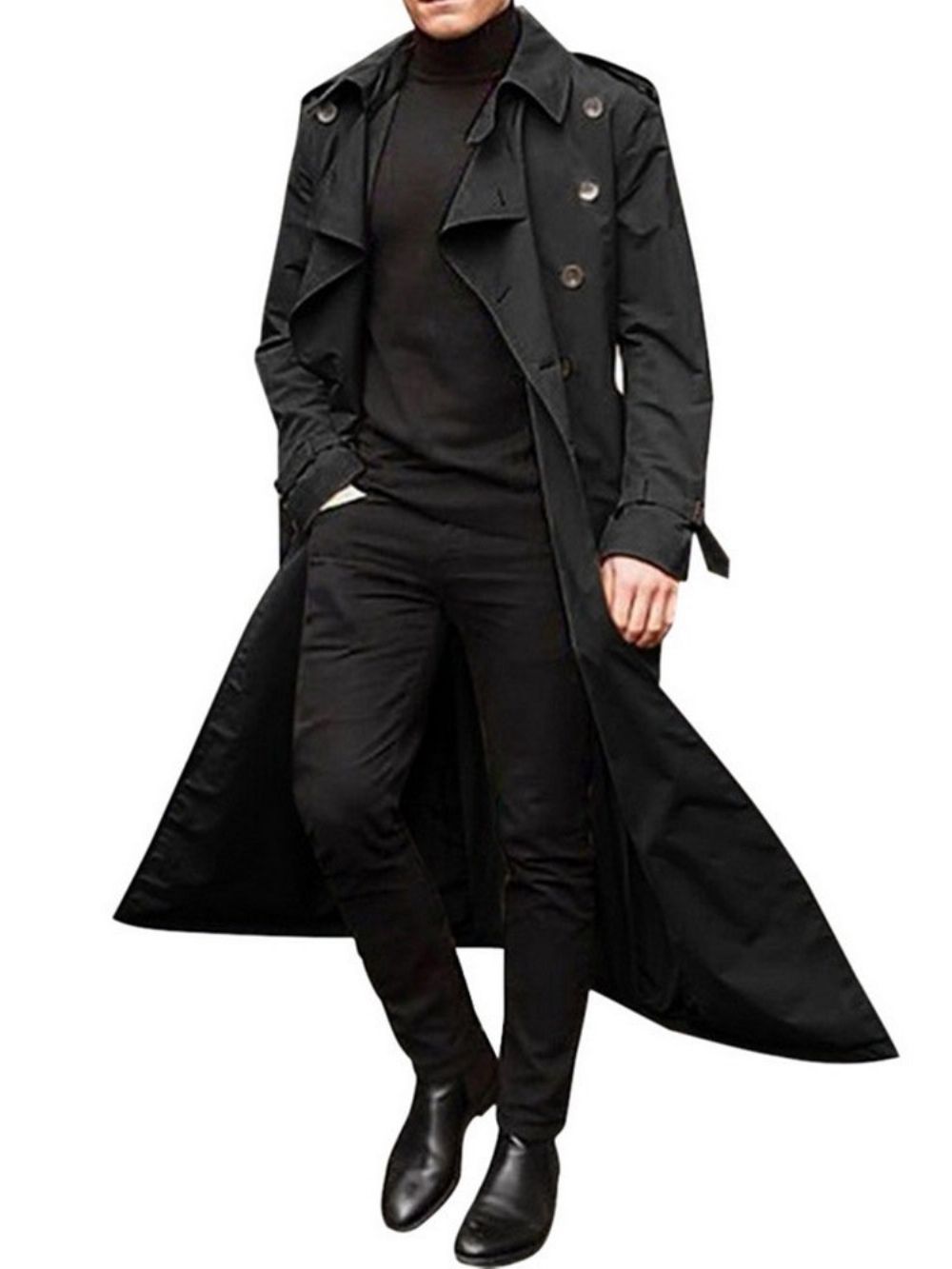 Lange Effen Losse Europese Trenchcoat Heren