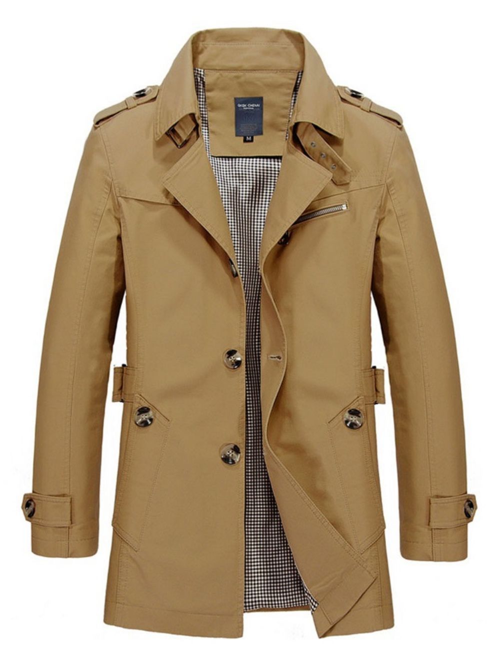 Revers Halflange Effen Slanke Enkele Herentrenchcoat