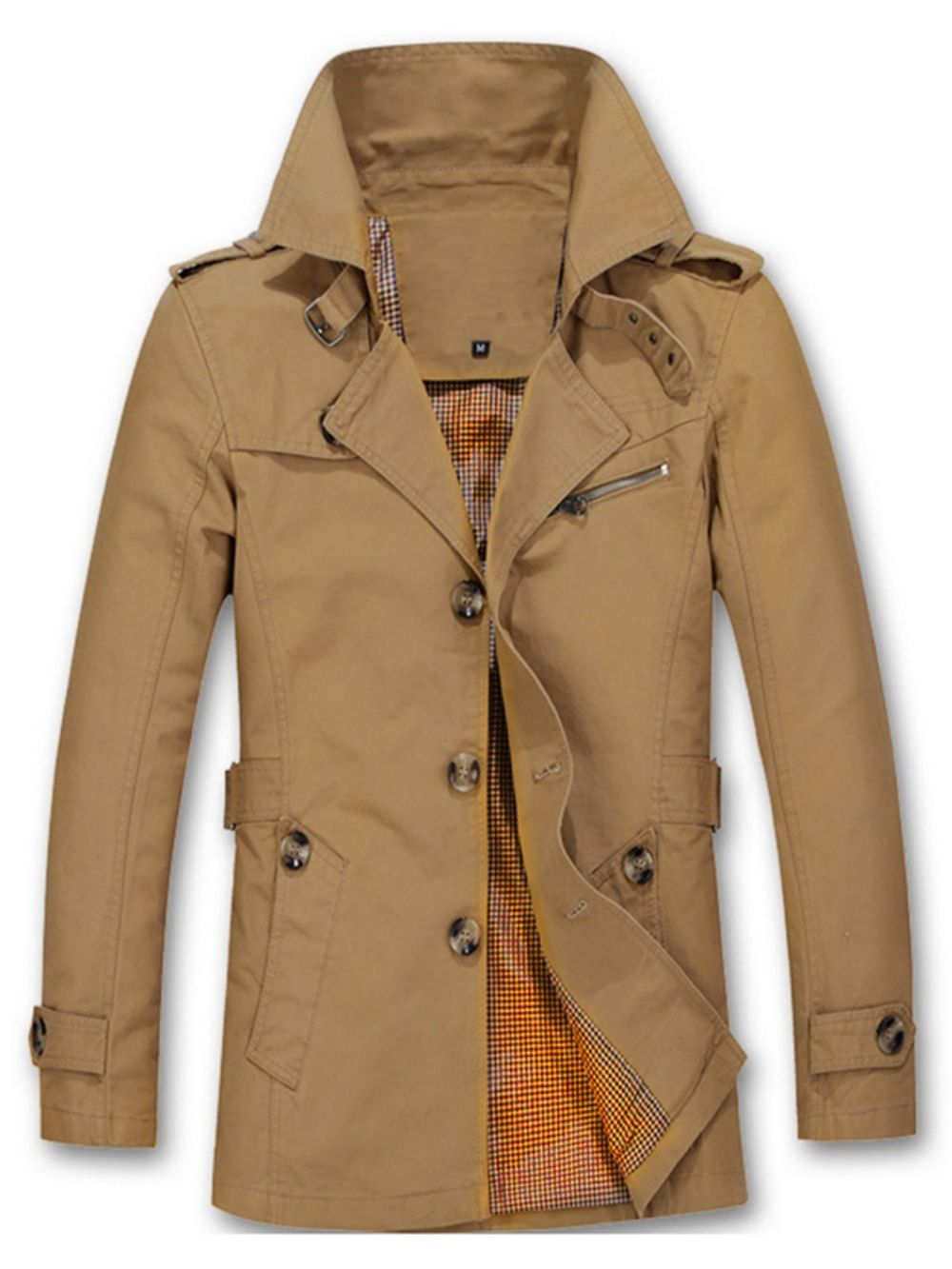 Slim Dunne Single-Breasted Trenchcoat Heren Met Ingekeepte Revers