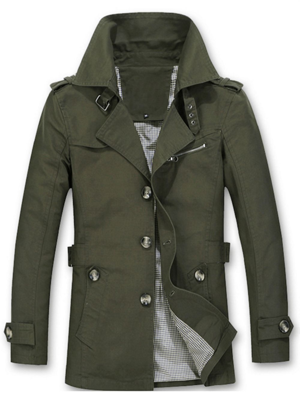 Slim Dunne Single-Breasted Trenchcoat Heren Met Ingekeepte Revers