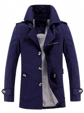 Slim Dunne Single-Breasted Trenchcoat Heren Met Ingekeepte Revers