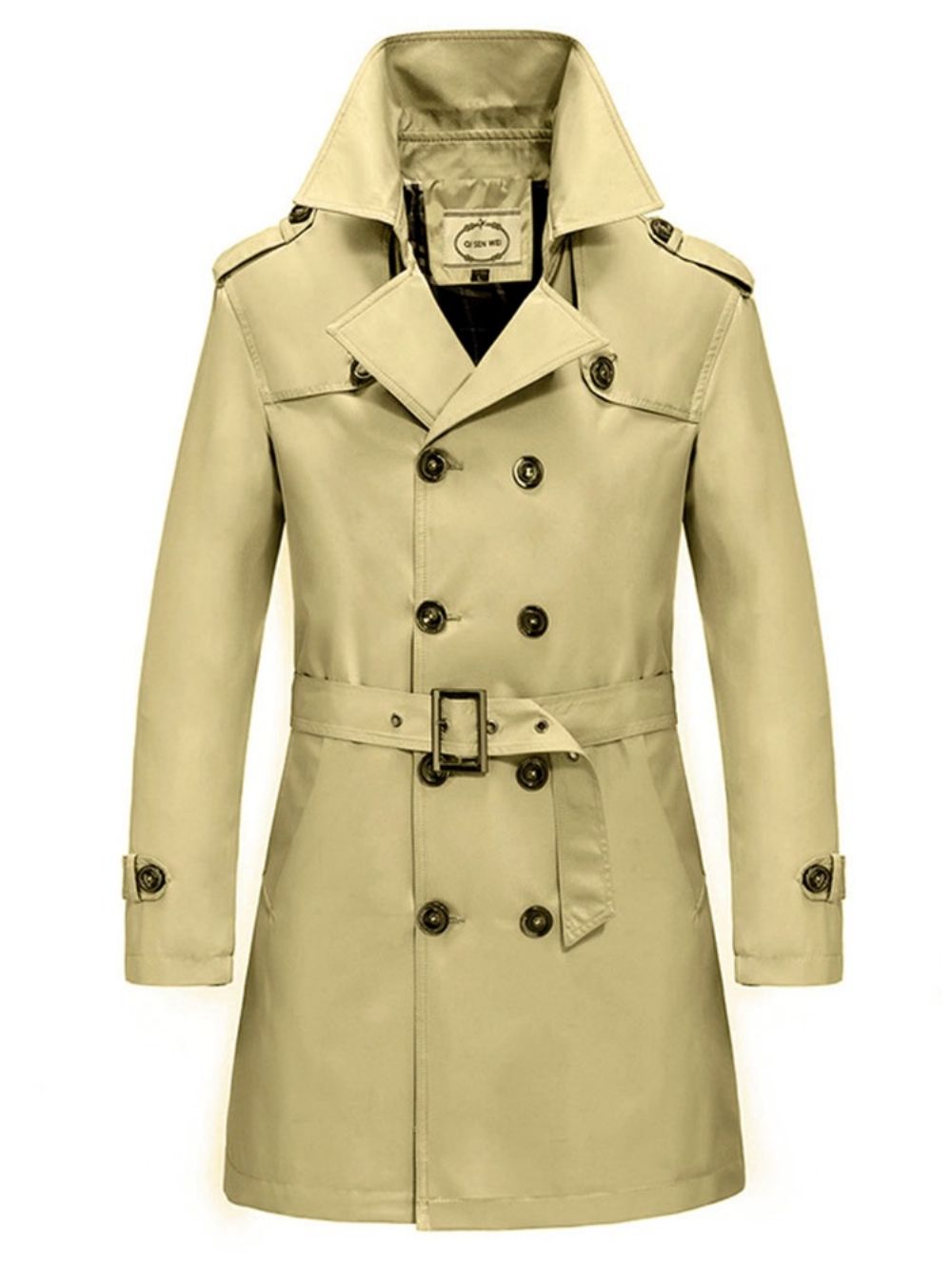 Trenchcoat Heren Met Dubbele Rij Knopen En Effen Kleur