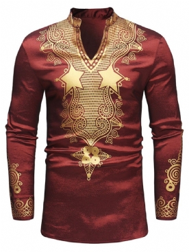 Afrikaanse Mode Dashiki Gouden Print Heren Casual T-Shirts