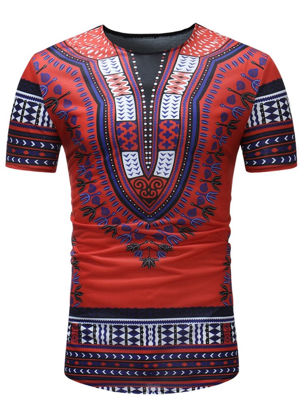 Afrikaanse Mode Dashiki Print Slim Fit Heren Scoop T-Shirt