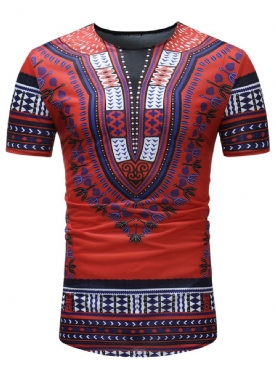 Afrikaanse Mode Dashiki Print Slim Fit Heren Scoop T-Shirt